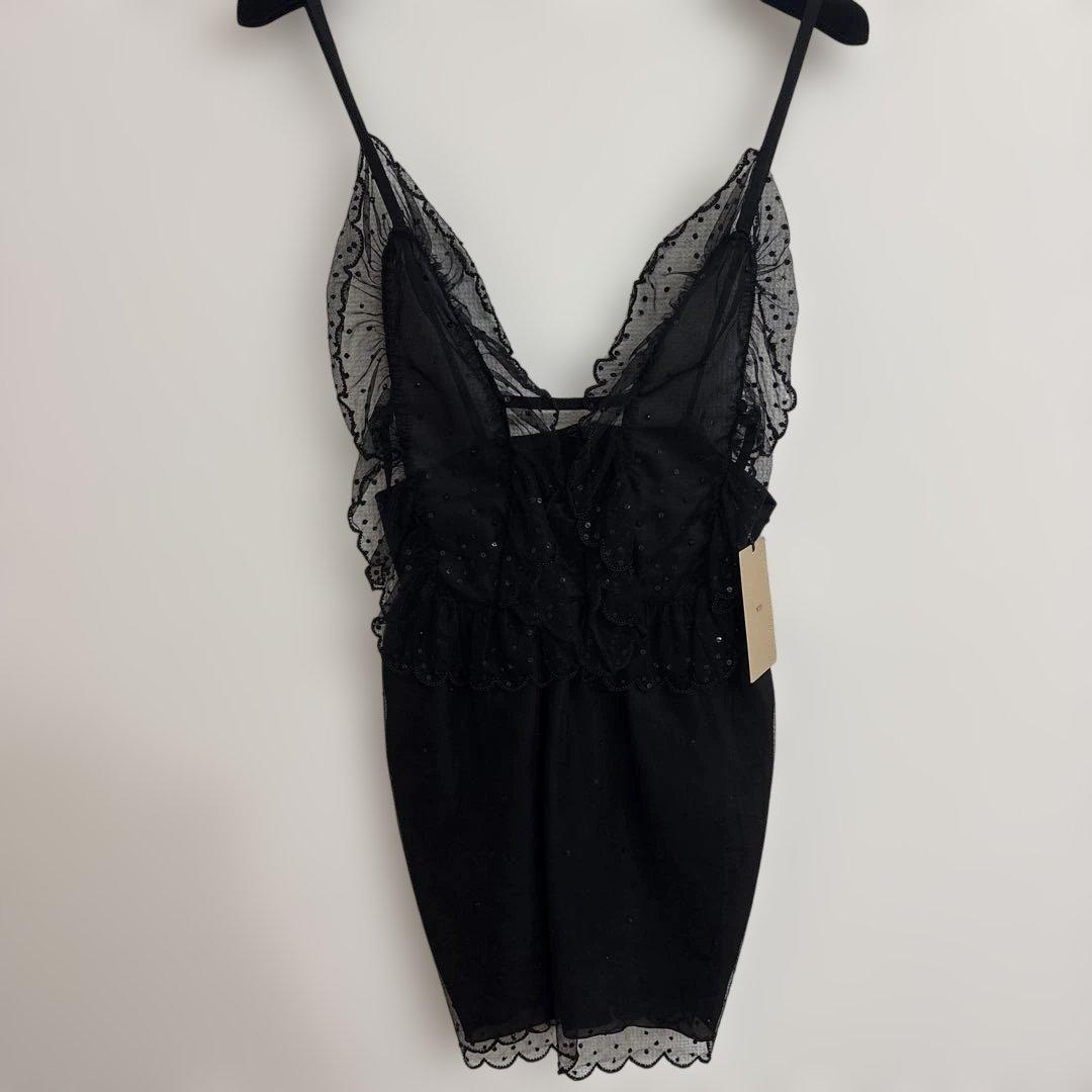 40 N°21 ドットチュール フリル キャミミニワンピ シースルー風