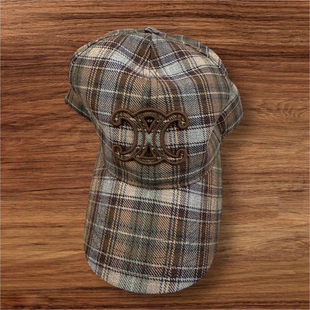 CELINE チェック柄 ベースボールキャップ L