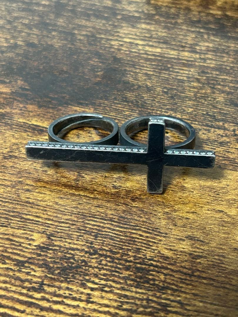 OZabstract クロス2連シルバーリング ジルコニア定価5.5万 ⭐︎新色追加 ジルコニア リング クロス 2連風 指輪 11号〜調節可能