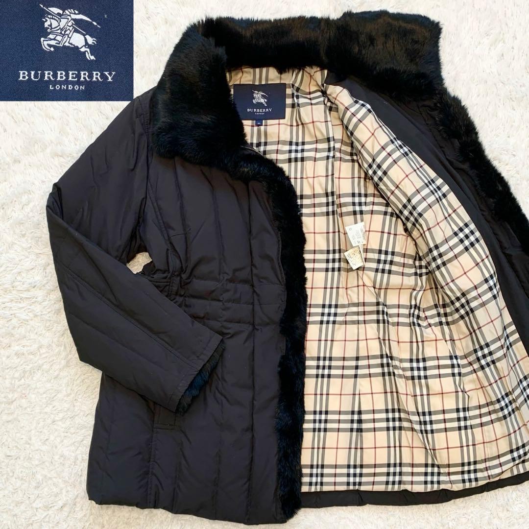 美品 バーバリーロンドン ノバチェック ダウンジャケット コート リアルファー