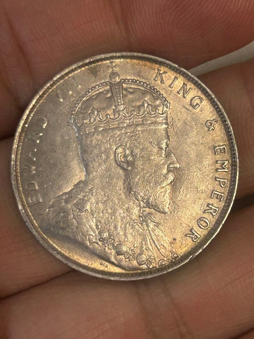 1907イギリス領海峡植民地　エドワード7世　1ドル銀貨　20.グラム