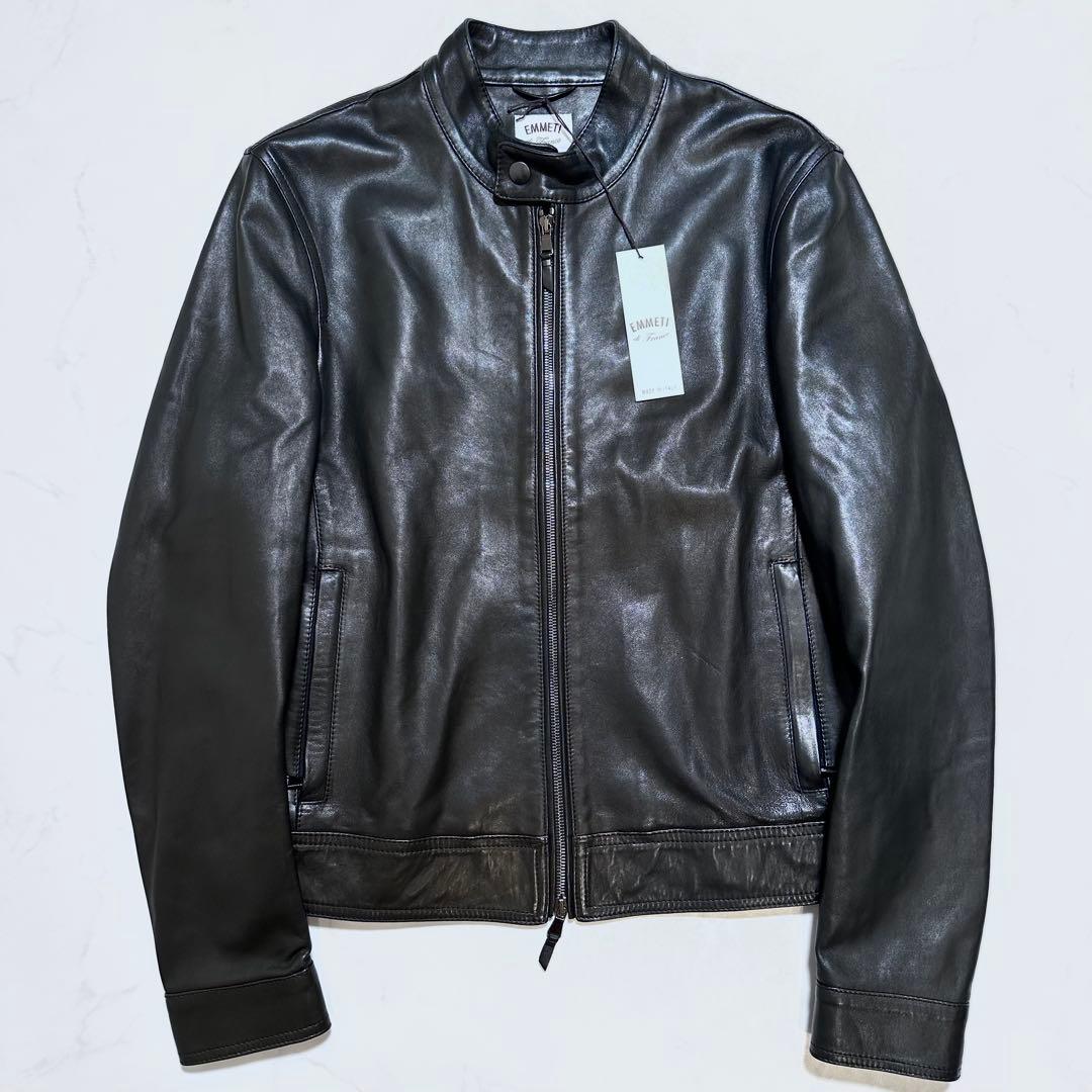 未使用品 46✨EMMETI JURI シングルライダースジャケット 羊革 黒