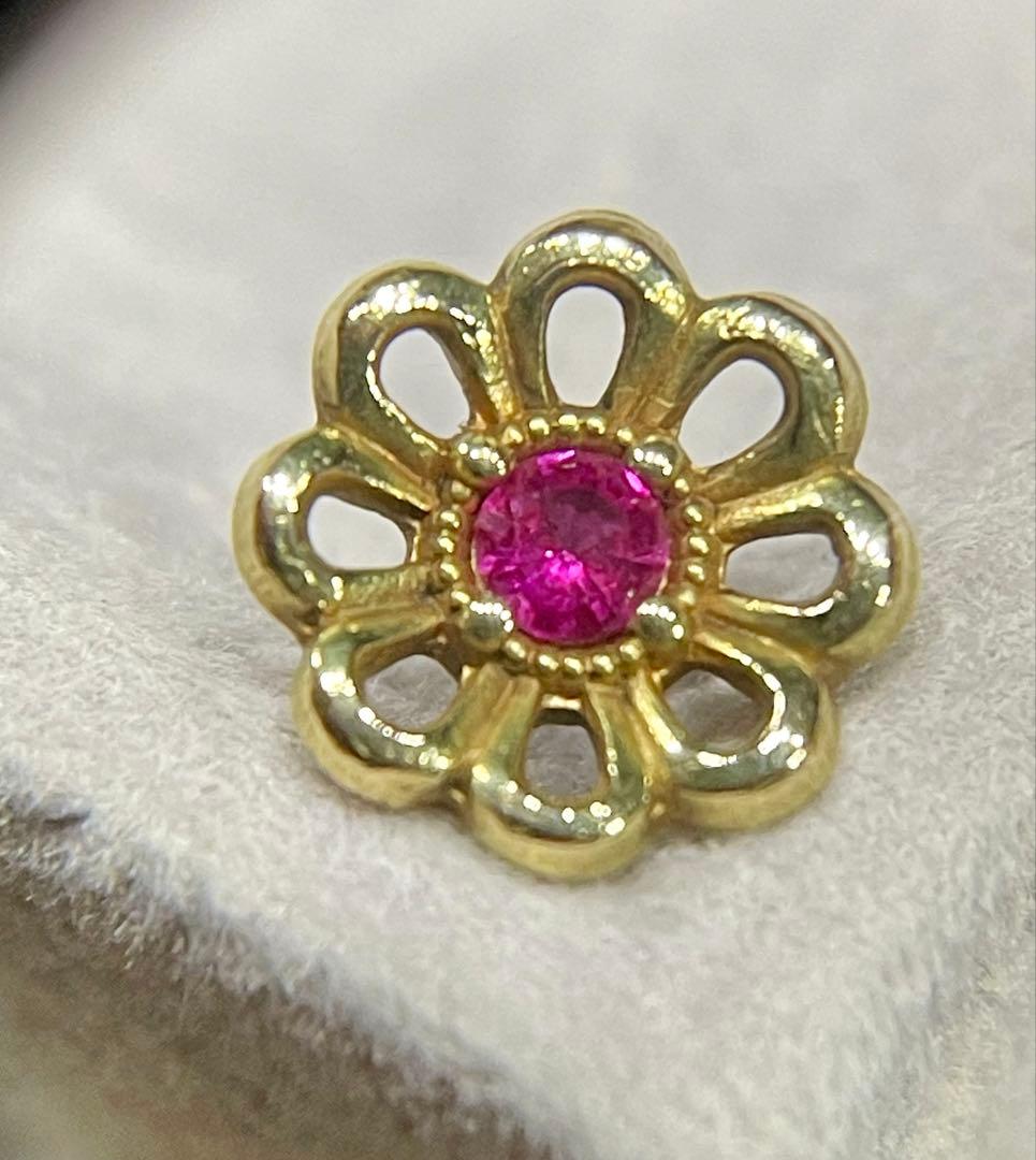 18K金の花デザイン ルビー宝石 ピンブローチ K18YG Gold ゴールド 050201103567-5.jpg