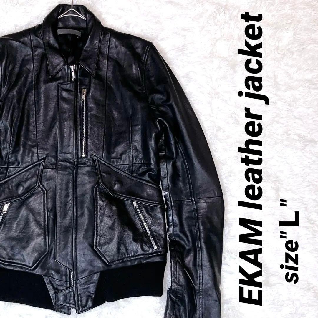 EKAM エカム ✨ 襟付き シングルライダースジャケット レザージャケット L EKAM × Edition エカム エディション レザーライダースジャケットL