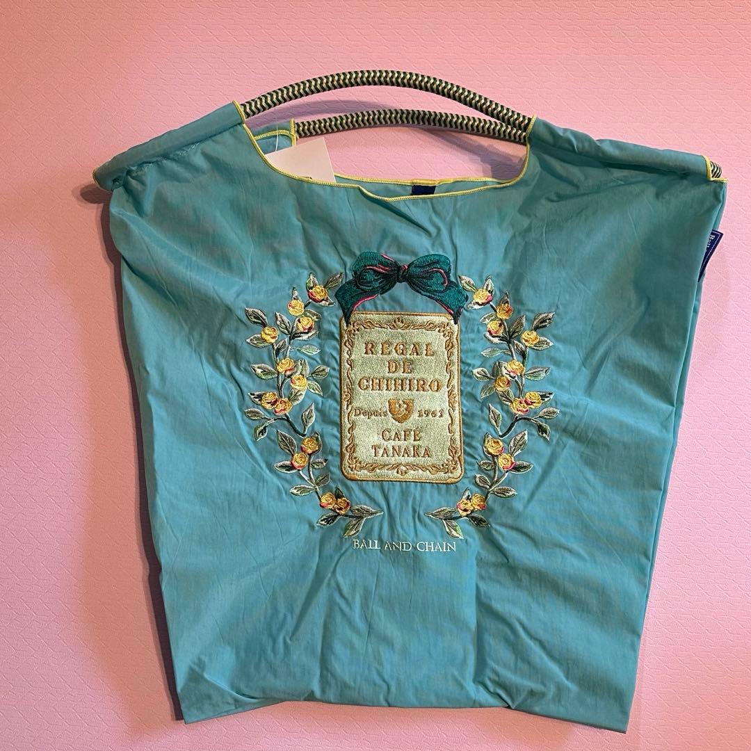ボールアンドチェーン　カフェタナカ　コラボエコバッグ　M ブルーグリーン